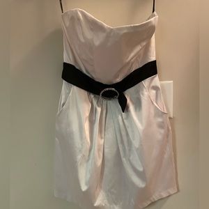 Strapless satin black and white prom dress